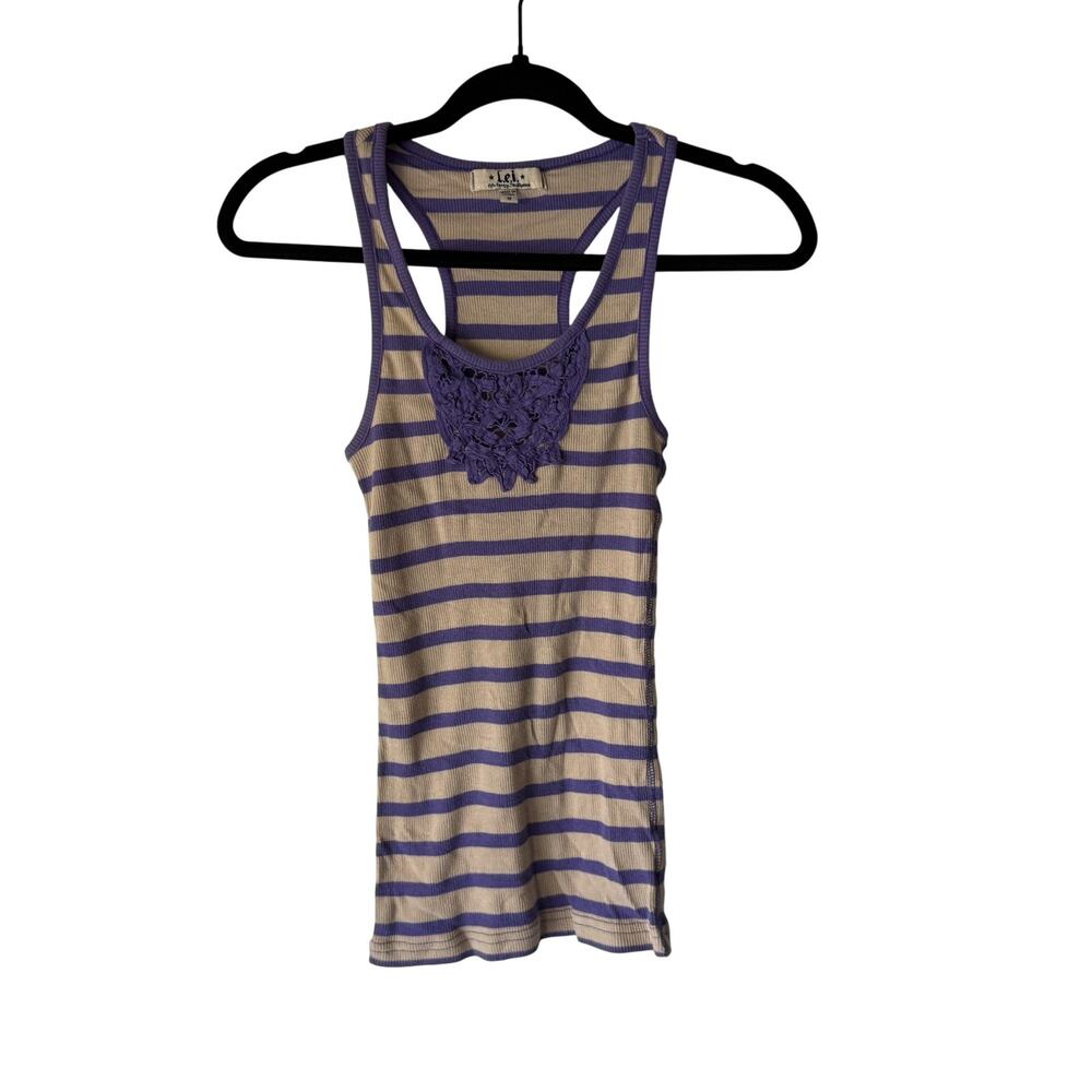 Lei Y2k Tank Top Womens Medium Purple Beige‎ Striped Crochet Racerback